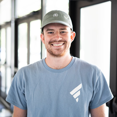 Resident smiling in blue shirt